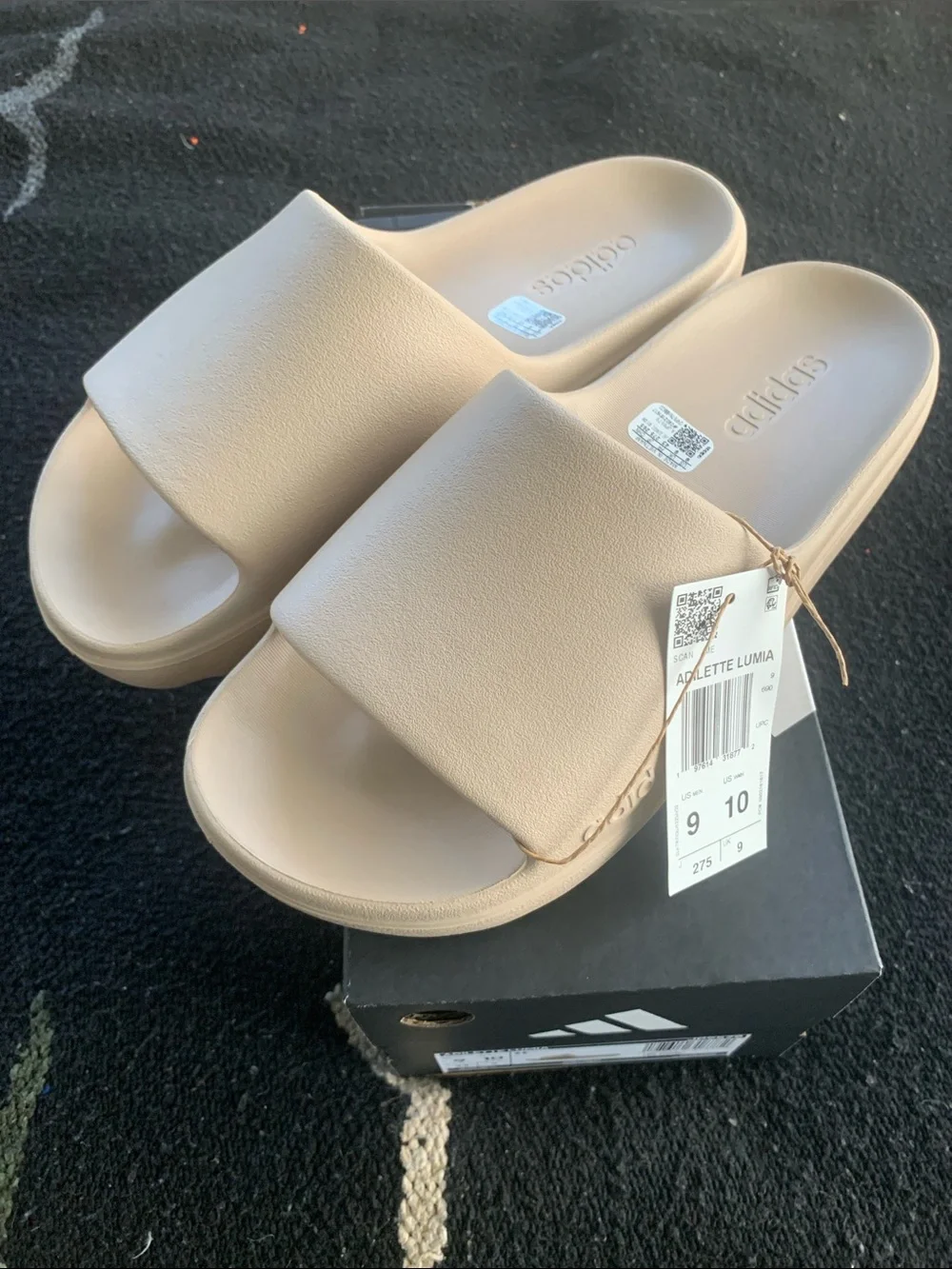 adidas Adilette Lumia Slide Sandals in Tan